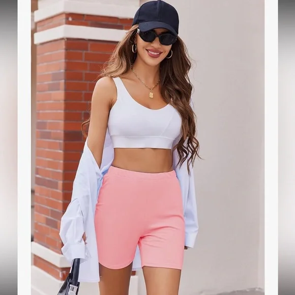 Ekouaer (Amazon) Oversized Tee and Biker Shorts Loungewear Set in Orange Pink - Picture 5 of 13